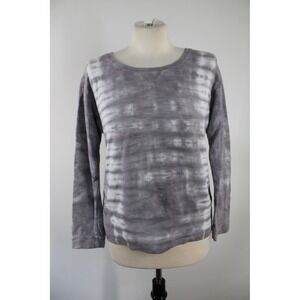 Monrow S Gray Tie Dye Stripe Long Sleeve Sweatshirt Lounge Cotton Blend USA